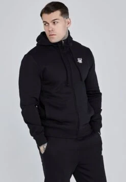 SikSilk Black Essential Zip Through Funnel Hoodie