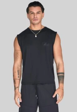SikSilk Black Relaxed Logo Vest