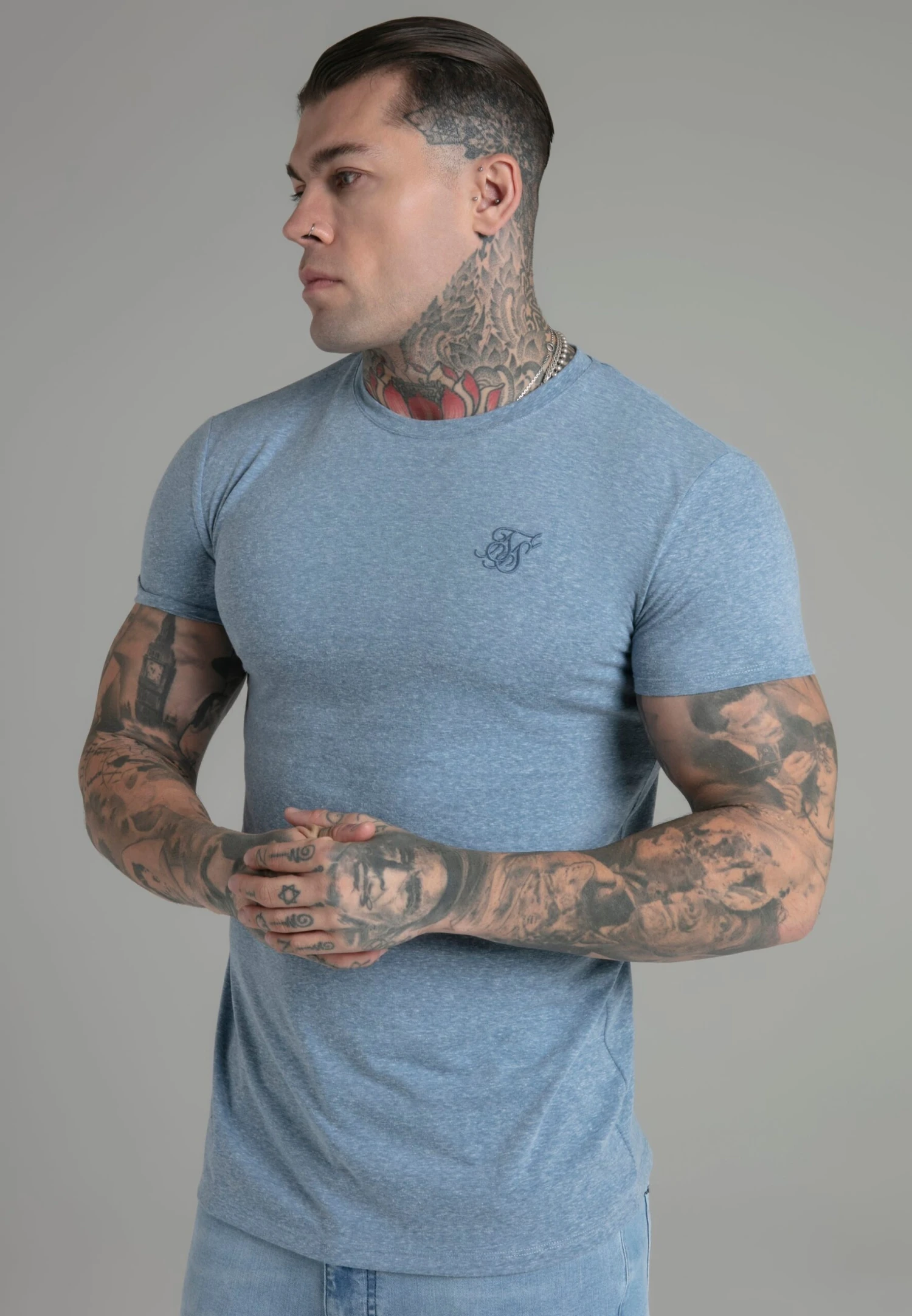 SikSilk Blue Marl T-Shirt