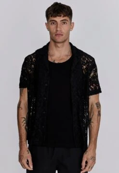 SikSilk Black Lace Resort Shirt