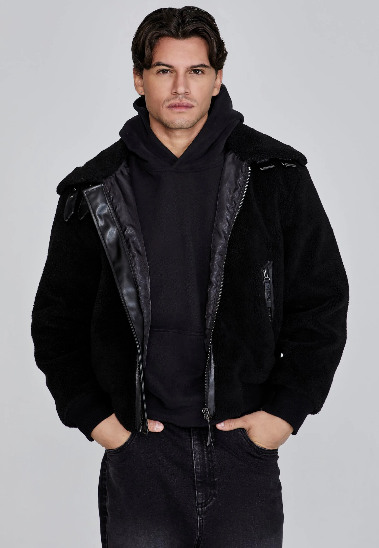 SikSilk Black Sherpa Bomber Jacket