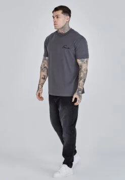 SikSilk Grey Script T-Shirt -Modern Men Wear Shop SS 27048 4