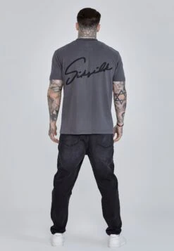 SikSilk Grey Script T-Shirt -Modern Men Wear Shop SS 27048 5