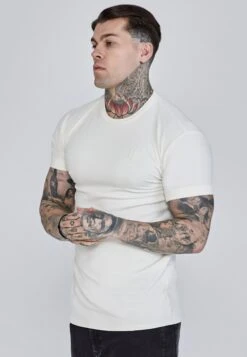 SikSilk Ecru Roll Sleeve T-Shirt