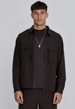SikSilk Brown Full Zip Overshirt