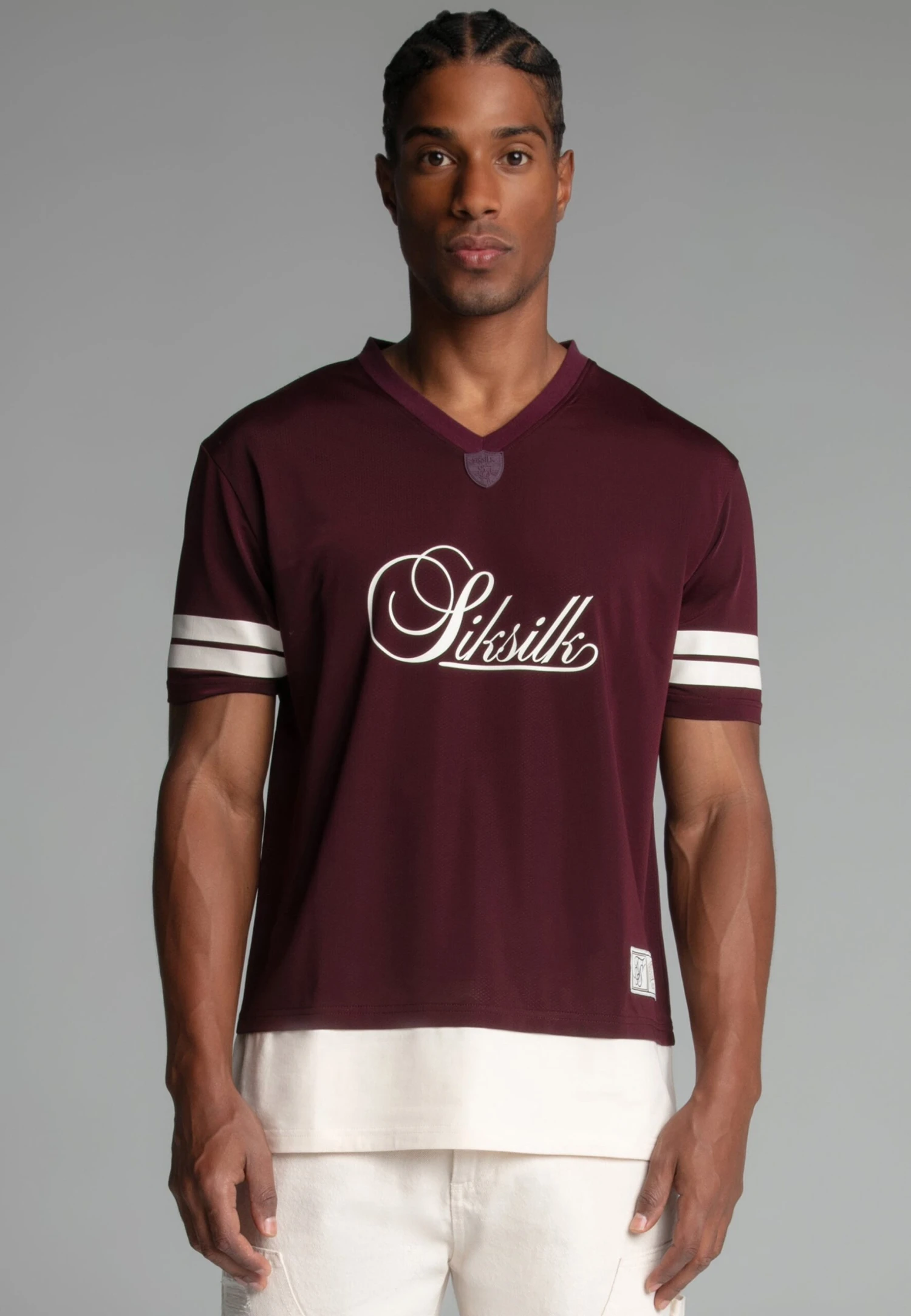 SikSilk Burgundy Football T-Shirt