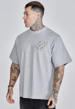 SikSilk Grey Marl Logo T-Shirt