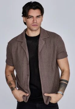SikSilk Brown Textured Resort Shirt