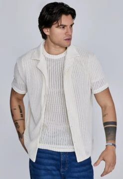 SikSilk Ecru Textured Resort Shirt