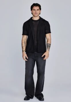 SikSilk Black Textured Resort Shirt -Modern Men Wear Shop SS 27444 3