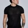 SikSilk Black Textured Muscle Fit T-Shirt