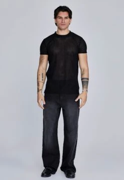 SikSilk Black Textured Muscle Fit T-Shirt -Modern Men Wear Shop SS 27449 3