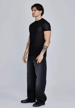 SikSilk Black Textured Muscle Fit T-Shirt -Modern Men Wear Shop SS 27449 4