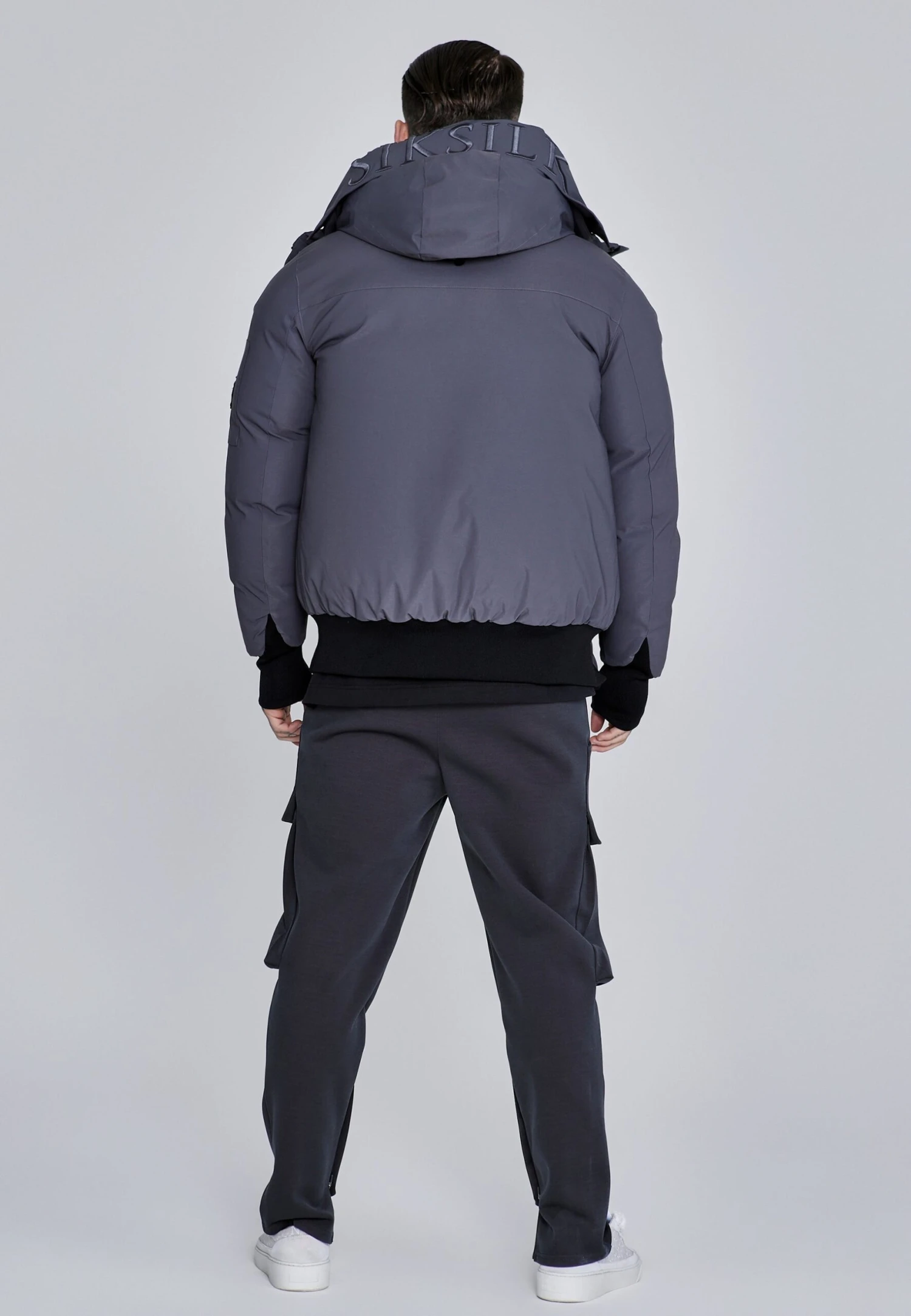 SikSilk Grey Hooded Bomber Jacket 7 SikSilk Grey Hooded Bomber Jacket - Image 5