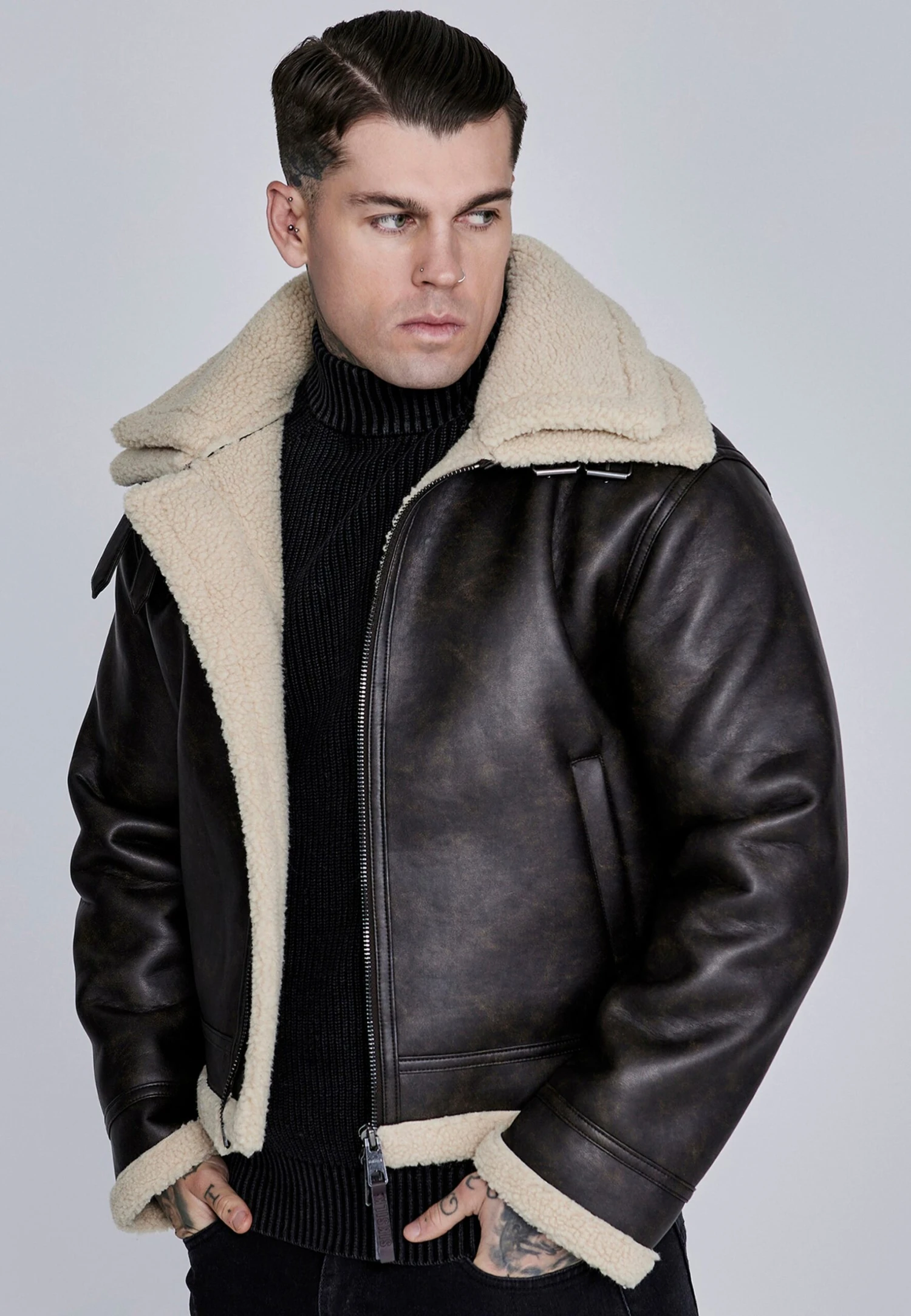 SikSilk Brown Aviator Jacket 4 SikSilk Brown Aviator Jacket - Image 2