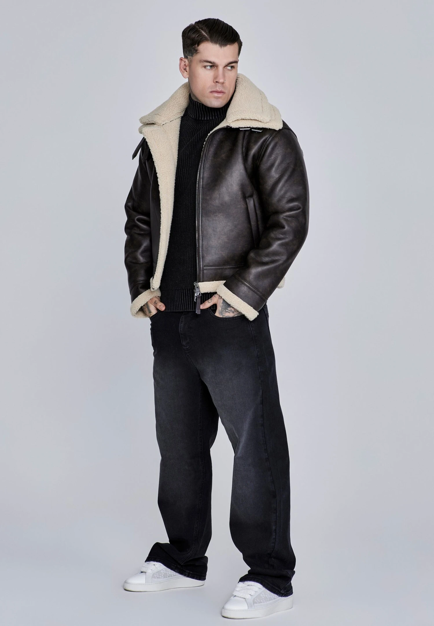 SikSilk Brown Aviator Jacket 7 SikSilk Brown Aviator Jacket - Image 5