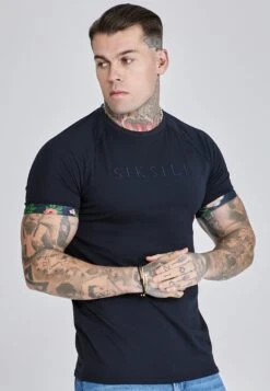 SikSilk Navy Roll Sleeve T-Shirt