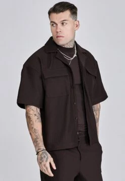 SikSilk Brown Ribbed Smart Shirt