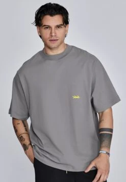 SikSilk Grey Neon Yellow Oversized T-Shirt
