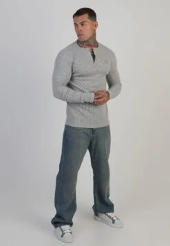 SikSilk Grey Marl Henley T-Shirt -Modern Men Wear Shop SS 27961 4