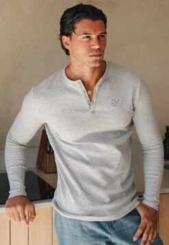 SikSilk Grey Marl Henley T-Shirt
