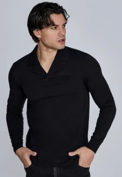 SikSilk Black Long Sleeve Polo