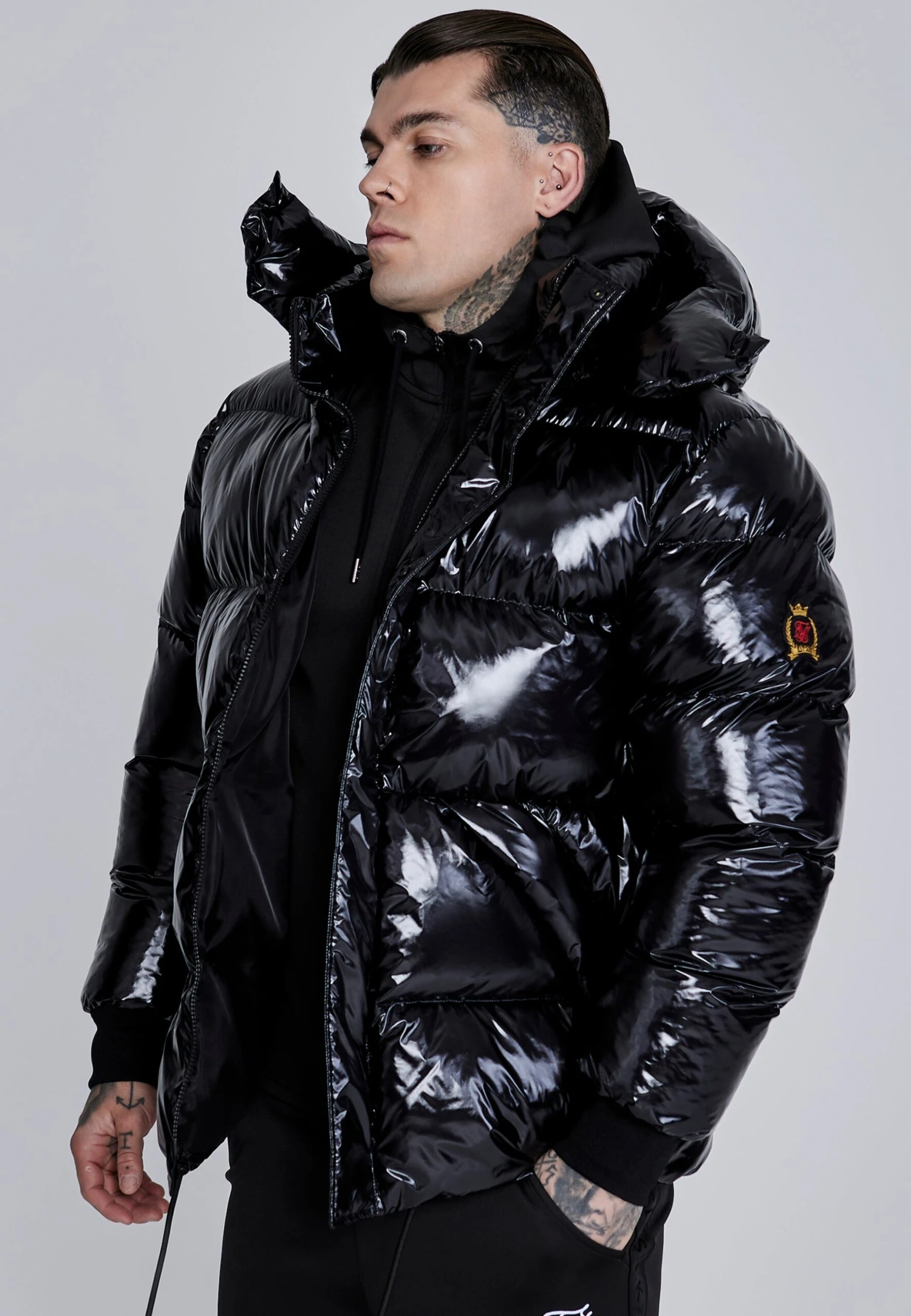 SikSilk Black High Shine Puffer Jacket 4 SikSilk Black High Shine Puffer Jacket - Image 2