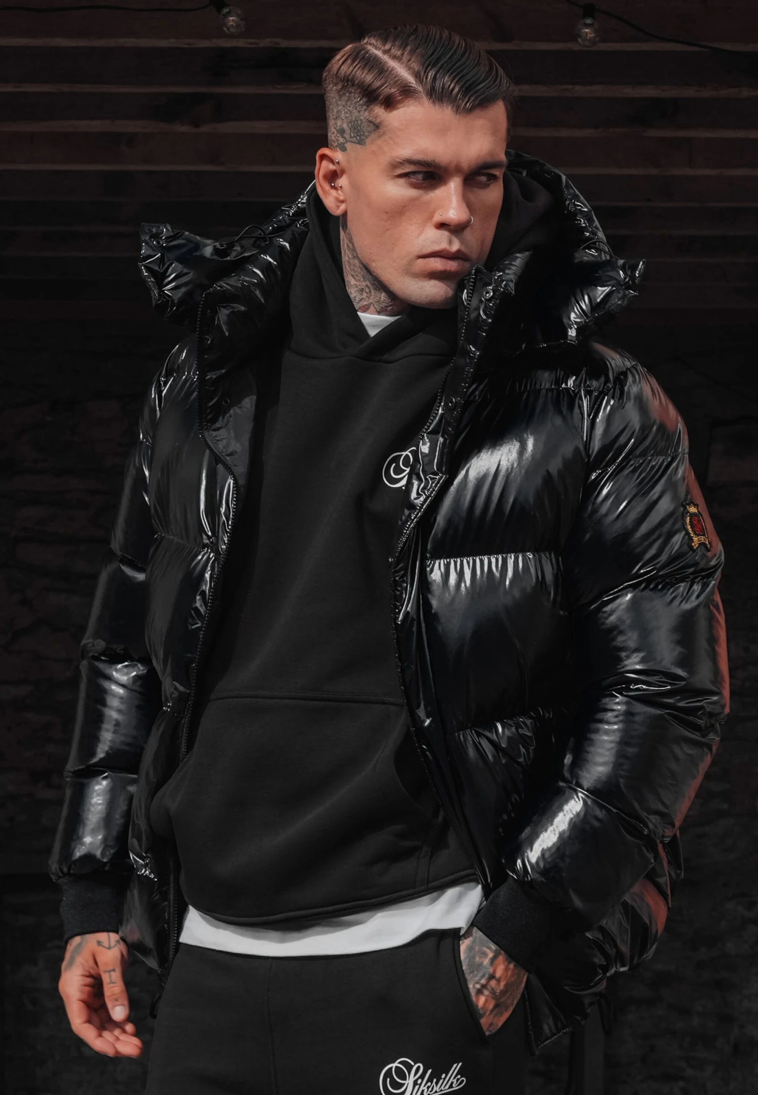 SikSilk Black High Shine Puffer Jacket
