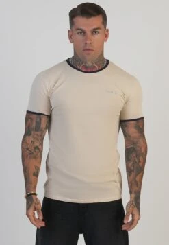 SikSilk Ecru And Navy Ringer T-Shirt